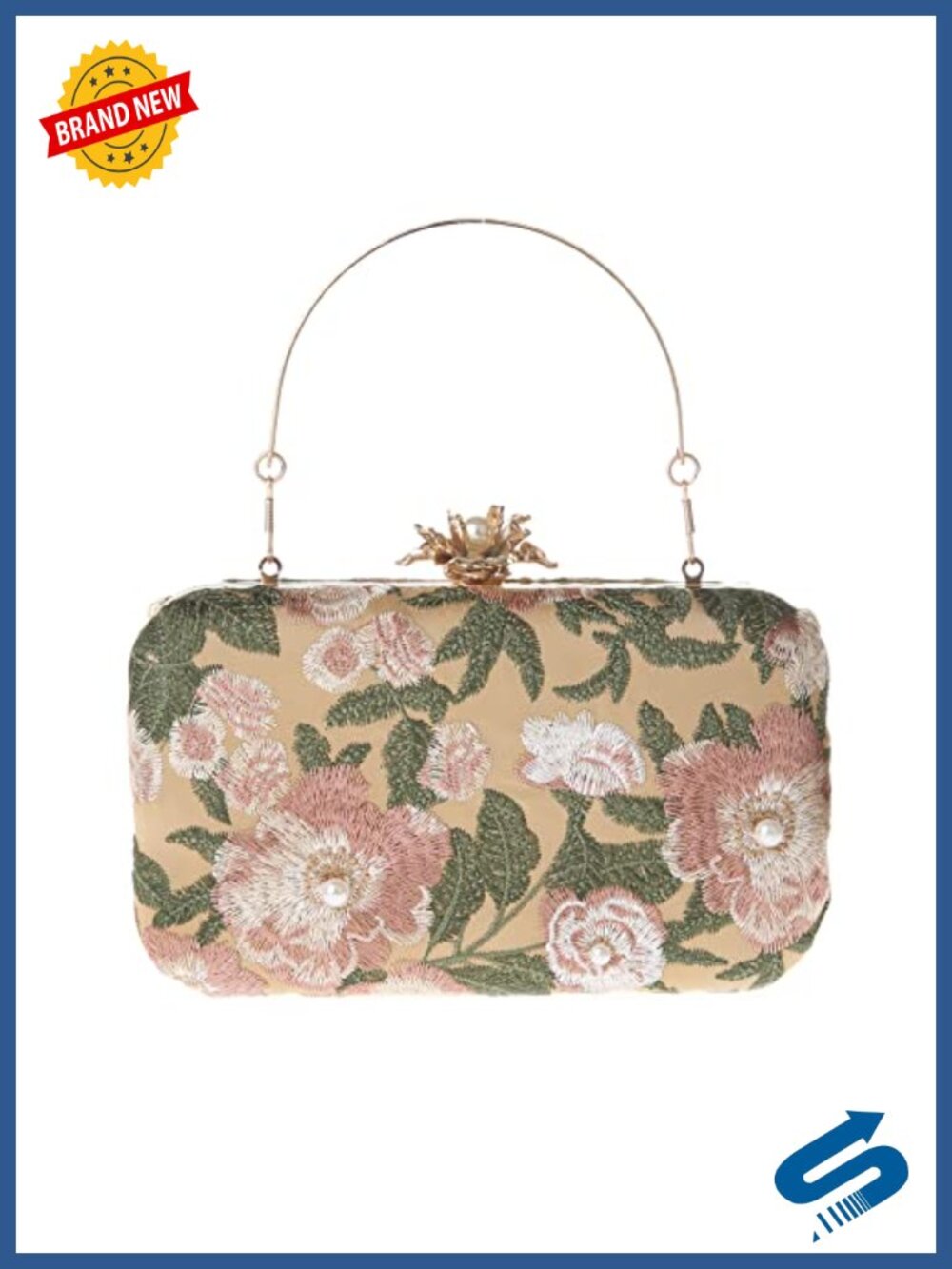 Satin Embroidered Floral Clutch Evening Bag